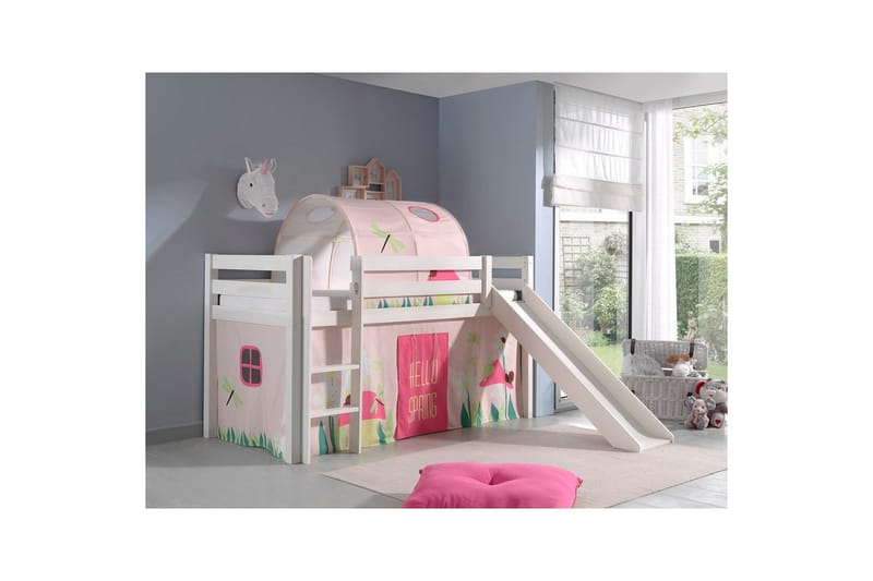 Keskikorkea sänky verholla Pino Kevät Valkoinen, Valkoinen, Liukumäellä, Kevät, Jousi, Ilman taskuja - Valkoinen, Valkoinen, Liukumäellä, Kevät, Jousi, Ilman taskuja - Huonekalut - Sänky - Kerrossängyt