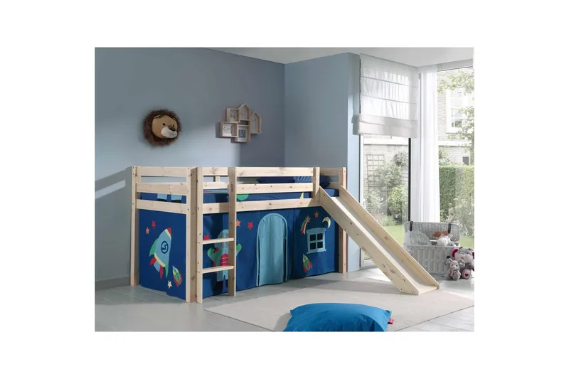 Keskikorkea sänky verholla Pino Astro Luonnollinen, Luonnollinen, Liukumäellä, Ilman tunnelia, Ei taskuja - Luonnollinen, Luonnollinen, Liukumäellä, Ilman tunnelia, Ei taskuja - Huonekalut - Sänky - Kerrossängyt