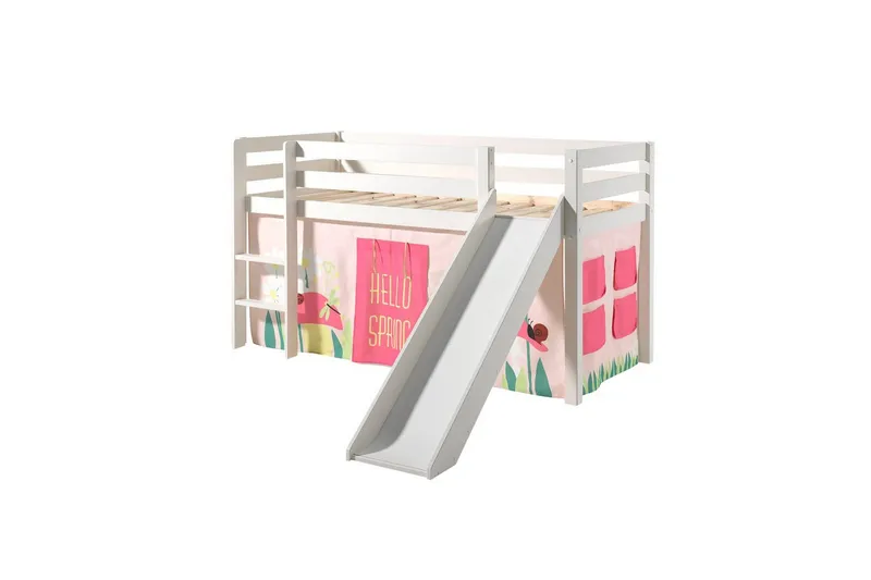 Keskikorkea sänky verholla Pino Kevät Valkoinen, Valkoinen, Liukumäellä, Ilman tunnelia, Ilman taskuja, Valkoinen, Valkoinen, Liukumäellä, Ilman tunnelia, Ilman taskuja