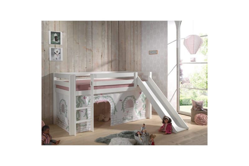 Keskikorkea sänky verholla Pino Birdy Valkoinen, Valkoinen, Liukumäellä, Ilman tunnelia, Ei taskuja - Valkoinen, Valkoinen, Liukumäellä, Ilman tunnelia, Ei taskuja - Huonekalut - Sänky - Kerrossängyt