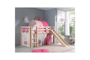 Keskikorkea sänky verholla Pino Prinsessa Luonnollinen, Luonnollinen, Liukumäellä, Prinsessa, 3 - Luonnollinen, Luonnollinen, Liukumäellä, Prinsessa, 3 - Huonekalut - Lasten kalusteet - Lastensängyt & juniorisängyt - Talosänky