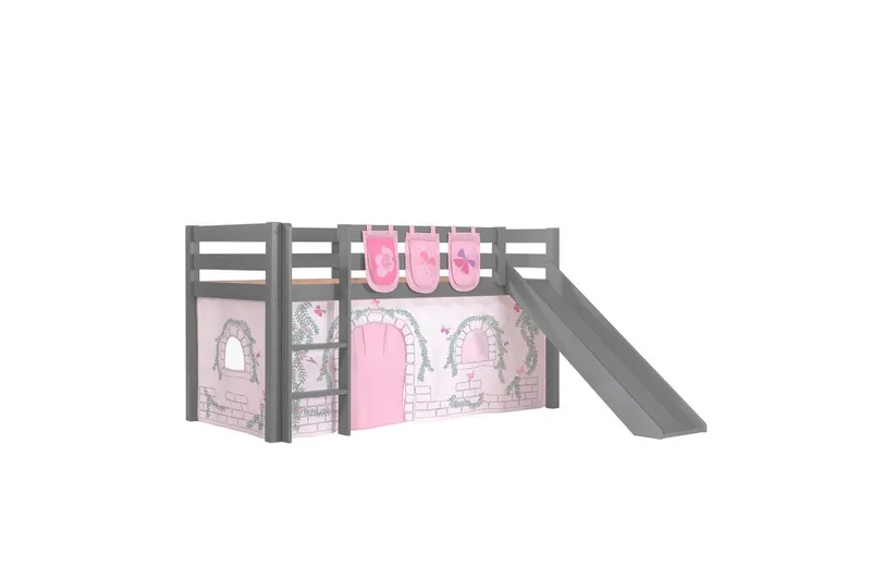 Keskikorkea sänky verholla Pino Birdy Harmaa, Harmaa, Liukumäellä, Ilman tunnelia, 3 - Harmaa, Harmaa, Liukumäellä, Ilman tunnelia, 3 - Huonekalut - Sänky - Kerrossängyt