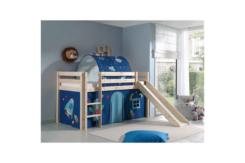 Keskikorkea sänky verholla Pino Astro Luonnollinen, Luonnollinen, Liukumäellä, Tunnelein, Tunnelin kanssa, Ei taskuja - Luonnollinen, Luonnollinen, Liukumäellä, Tunnelein, Tunnelin kanssa, Ei taskuja - Huonekalut - Sänky - Kerrossängyt