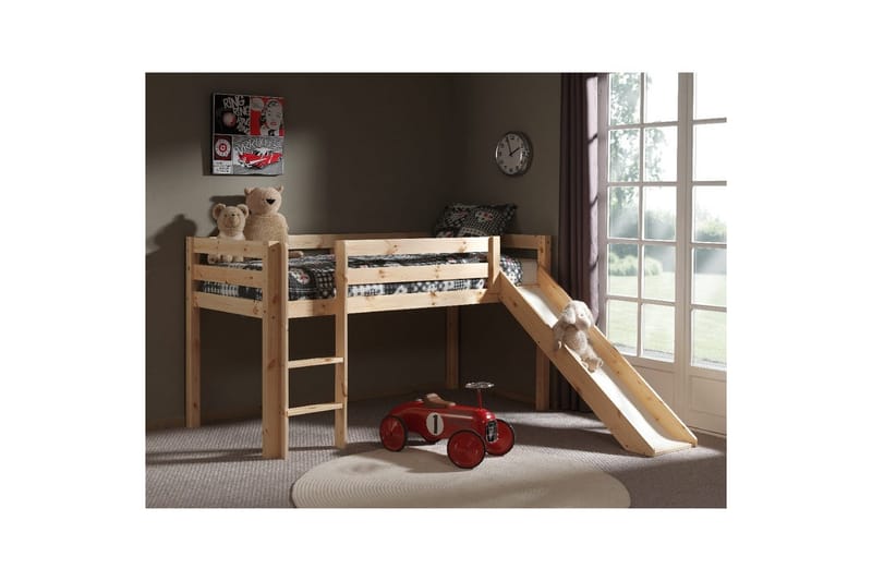 Keskikorkea sänky verholla Pino Astro Luonnollinen, Luonnollinen, Liukumäellä, Ilman tunnelia, 3 - Luonnollinen, Luonnollinen, Liukumäellä, Ilman tunnelia, 3 - Huonekalut - Sänky - Kerrossängyt