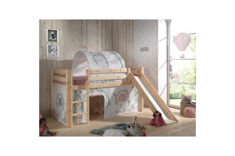 Keskikorkea sänky verholla Pino Birdy Luonnollinen, Luonnollinen, Liukumäellä, Ilman tunnelia, Ei taskuja - Luonnollinen, Luonnollinen, Liukumäellä, Ilman tunnelia, Ei taskuja - Huonekalut - Sänky - Kerrossängyt