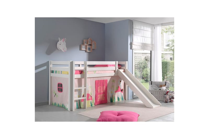 Keskikorkea sänky verholla Pino Kevät Valkoinen, Valkoinen, Liukumäellä, Ilman tunnelia, Ilman taskuja - Valkoinen, Valkoinen, Liukumäellä, Ilman tunnelia, Ilman taskuja - Huonekalut - Sänky - Kerrossängyt