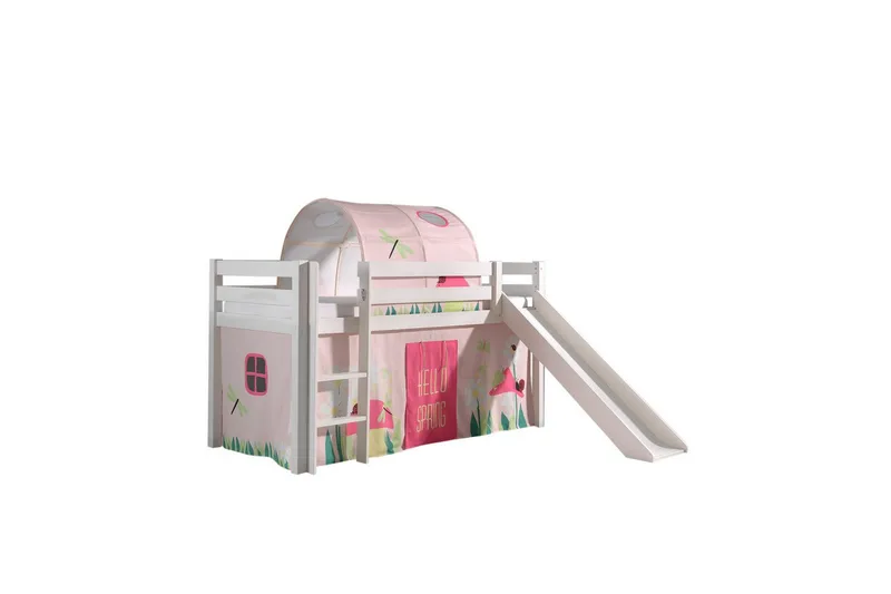 Keskikorkea sänky verholla Pino Kevät Valkoinen, Valkoinen, Liukumäellä, Kevät, Jousi, Ilman taskuja - Valkoinen, Valkoinen, Liukumäellä, Kevät, Jousi, Ilman taskuja - Huonekalut - Sänky - Kerrossängyt