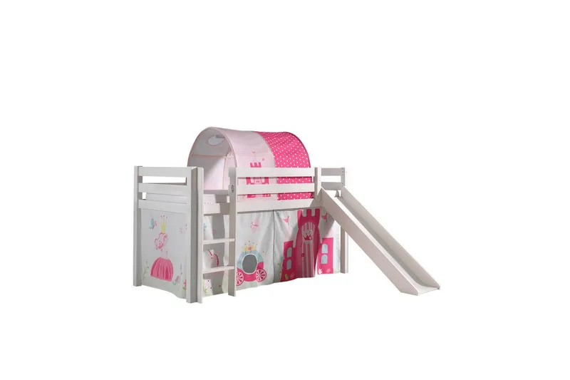 Keskikorkea sänky verholla Pino Prinsessa Valkoinen, Valkoinen, Liukumäellä, Prinsessa, Ei taskuja - Valkoinen, Valkoinen, Liukumäellä, Prinsessa, Ei taskuja - Huonekalut - Sänky - Kerrossängyt