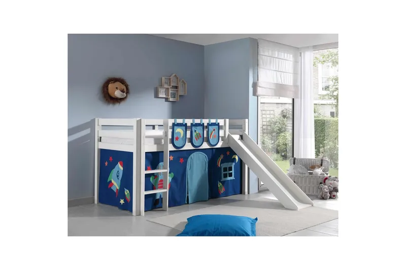 Keskikorkea sänky verholla Pino Astro Valkoinen, Valkoinen, Liukumäellä, Ilman tunnelia, 3 - Valkoinen, Valkoinen, Liukumäellä, Ilman tunnelia, 3 - Huonekalut - Sänky - Kerrossängyt