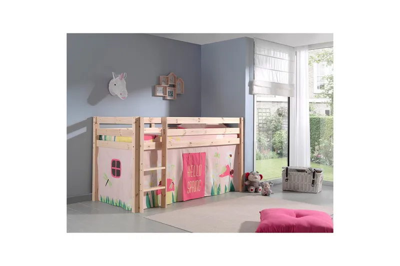 Keskikorkea sänky verholla Pino Kevät Luonnollinen, Luonnollinen, Ilman liukumäkeä, Ilman tunnelia, Ilman taskuja - Luonnollinen, Luonnollinen, Ilman liukumäkeä, Ilman tunnelia, Ilman taskuja - Huonekalut - Sänky - Kerrossängyt