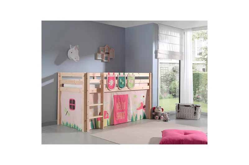 Keskikorkea sänky verholla Pino Kevät Luonnollinen, Luonnollinen, Ilman liukumäkeä, Ilman tunnelia, 3 - Luonnollinen, Luonnollinen, Ilman liukumäkeä, Ilman tunnelia, 3 - Huonekalut - Sänky - Kerrossängyt