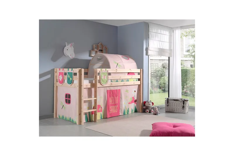 Keskikorkea sänky verholla Pino Kevät Luonnollinen, Luonnollinen, Ilman liukumäkeä, Kevät, Jousi, 3 - Luonnollinen, Luonnollinen, Ilman liukumäkeä, Kevät, Jousi, 3 - Huonekalut - Sänky - Kerrossängyt