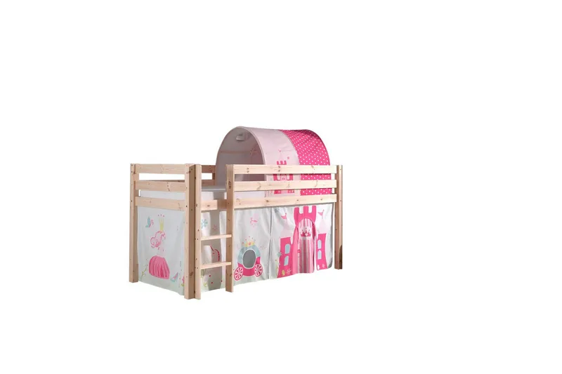 Keskikorkea sänky verholla Pino Prinsessa Luonnollinen, Luonnollinen, Ilman liukumäkeä, Prinsessa, Ei taskuja - Luonnollinen, Luonnollinen, Ilman liukumäkeä, Prinsessa, Ei taskuja - Huonekalut - Sänky - Kerrossängyt