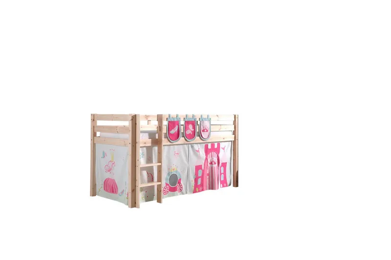 Keskikorkea sänky verholla Pino Prinsessa Luonnollinen, Luonnollinen, Ilman liukumäkeä, Ilman tunnelia, 3 - Luonnollinen, Luonnollinen, Ilman liukumäkeä, Ilman tunnelia, 3 - Huonekalut - Sänky - Kerrossängyt