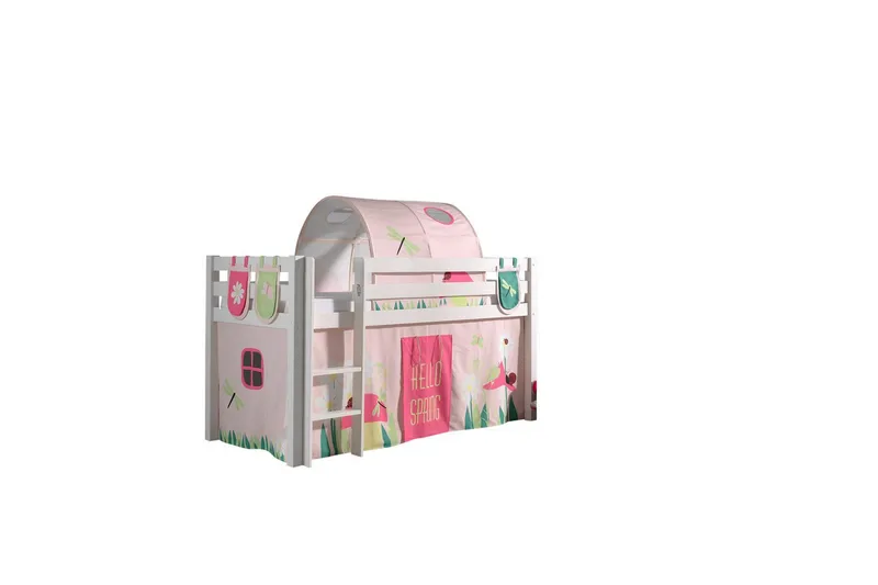 Keskikorkea sänky verholla Pino Kevät Valkoinen, Valkoinen, Ilman liukumäkeä, Kevät, Jousi, 3, Valkoinen, Valkoinen, Ilman liukumäkeä, Kevät, Jousi, 3