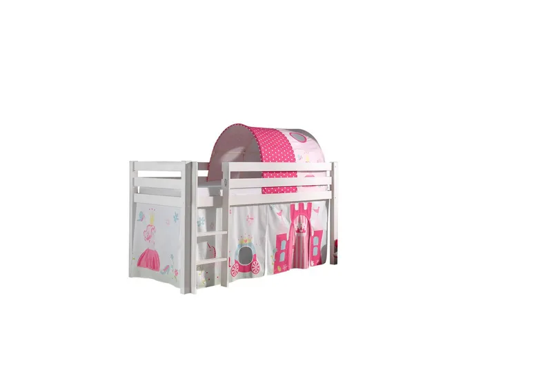 Keskikorkea sänky verholla Pino Prinsessa Valkoinen, Valkoinen, Ilman liukumäkeä, Prinsessa, Ei taskuja, Valkoinen, Valkoinen, Ilman liukumäkeä, Prinsessa, Ei taskuja