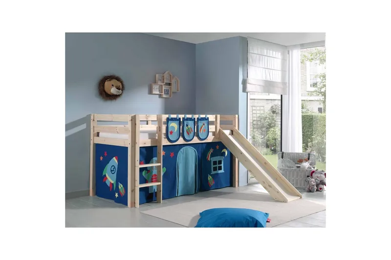 Keskikorkea sänky verholla Pino Astro Luonnollinen, Luonnollinen, Liukumäellä, Ilman tunnelia, 3 - Luonnollinen, Luonnollinen, Liukumäellä, Ilman tunnelia, 3 - Huonekalut - Sänky - Kerrossängyt