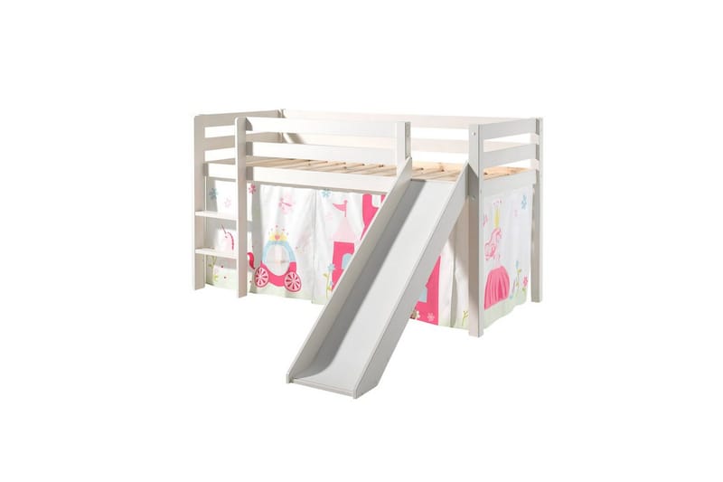 Keskikorkea sänky verholla Pino Prinsessa Valkoinen, Valkoinen, Liukumäellä, Ilman tunnelia, Ei taskuja, Valkoinen, Valkoinen, Liukumäellä, Ilman tunnelia, Ei taskuja