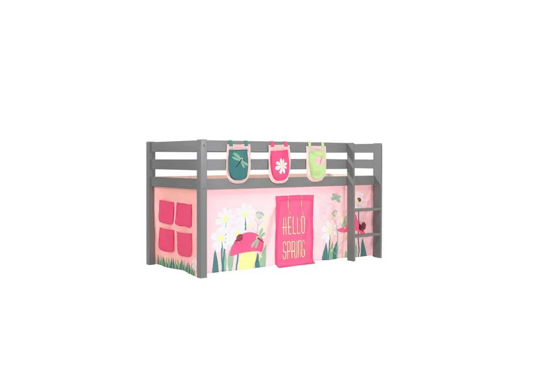 Keskikorkea sänky verholla Pino Kevät Harmaa, Harmaa, Ilman liukumäkeä, Ilman tunnelia, 3 - Harmaa, Harmaa, Ilman liukumäkeä, Ilman tunnelia, 3 - Huonekalut - Sänky - Kerrossängyt