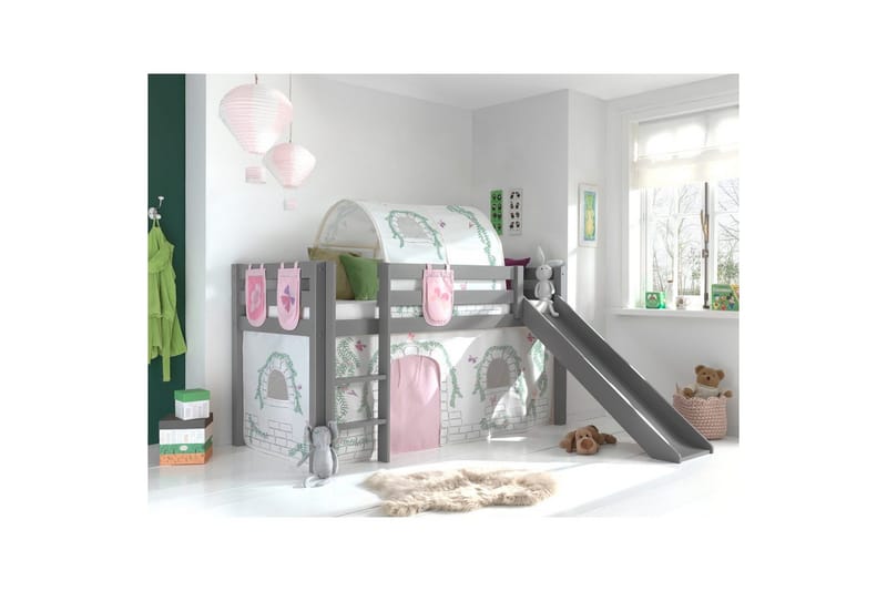 Keskikorkea sänky verholla Pino Birdy Harmaa, Harmaa, Liukumäellä, Birdy, 3 - Harmaa, Harmaa, Liukumäellä, Birdy, 3 - Huonekalut - Sänky - Kerrossängyt