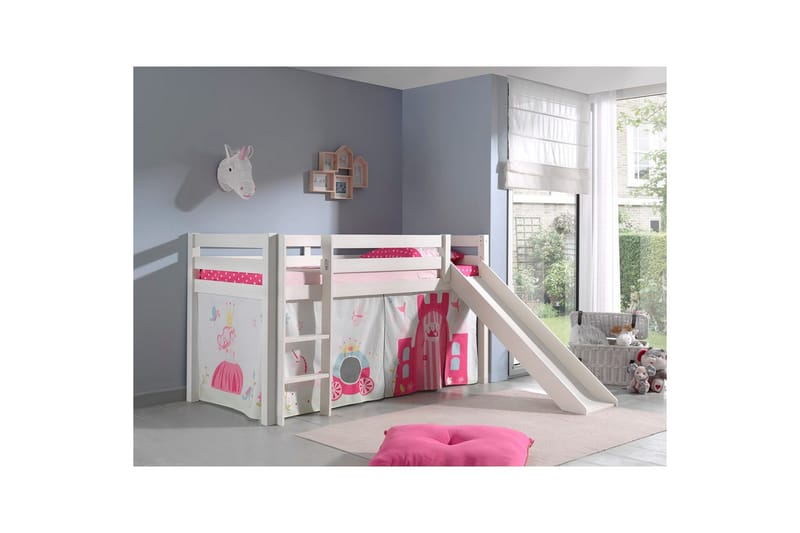 Keskikorkea sänky verholla Pino Prinsessa Valkoinen, Valkoinen, Liukumäellä, Ilman tunnelia, Ei taskuja - Valkoinen, Valkoinen, Liukumäellä, Ilman tunnelia, Ei taskuja - Huonekalut - Sänky - Kerrossängyt