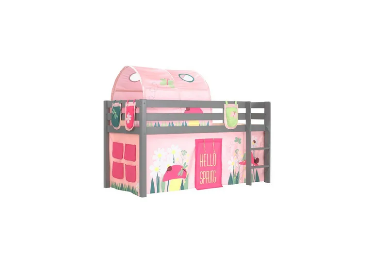 Keskikorkea sänky verholla Pino Kevät Harmaa, Harmaa, Ilman liukumäkeä, Kevät, Jousi, 3 - Harmaa, Harmaa, Ilman liukumäkeä, Kevät, Jousi, 3 - Huonekalut - Sänky - Kerrossängyt