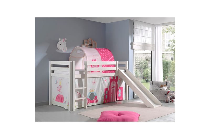 Keskikorkea sänky verholla Pino Prinsessa Valkoinen, Valkoinen, Liukumäellä, Prinsessa, Ei taskuja - Valkoinen, Valkoinen, Liukumäellä, Prinsessa, Ei taskuja - Huonekalut - Sänky - Kerrossängyt