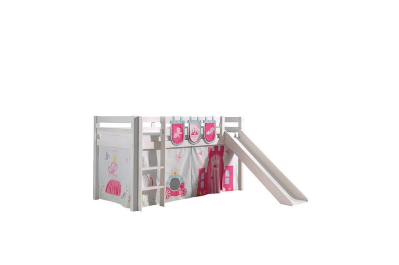 Keskikorkea sänky verholla Pino Prinsessa Valkoinen, Valkoinen, Liukumäellä, Ilman tunnelia, 3, Valkoinen, Valkoinen, Liukumäellä, Ilman tunnelia, 3