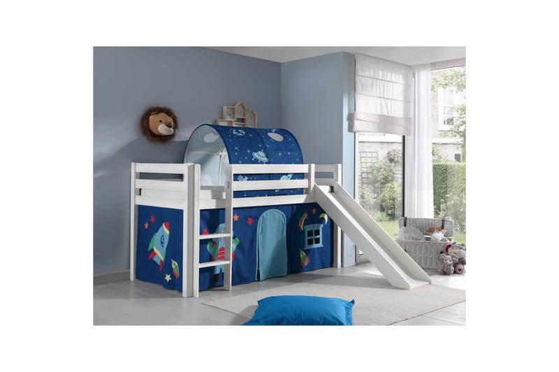 Keskikorkea sänky verholla Pino Astro Valkoinen, Valkoinen, Liukumäellä, Tunnelein, Tunnelin kanssa, Ei taskuja - Valkoinen, Valkoinen, Liukumäellä, Tunnelein, Tunnelin kanssa, Ei taskuja - Huonekalut - Sänky - Kerrossängyt