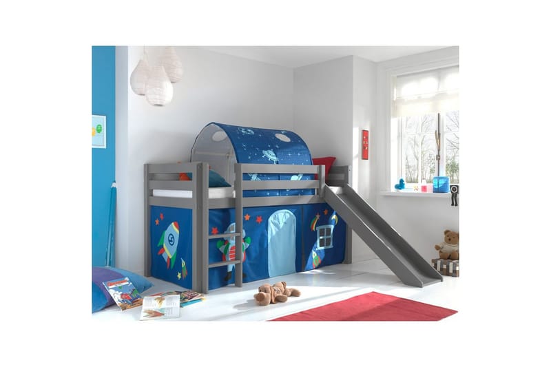 Keskikorkea sänky verholla Pino Astro Harmaa, Harmaa, Liukumäellä, Tunnelein, Tunnelin kanssa, Ei taskuja - Harmaa, Harmaa, Liukumäellä, Tunnelein, Tunnelin kanssa, Ei taskuja - Huonekalut - Sänky - Kerrossängyt