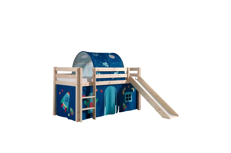 Keskikorkea sänky verholla Pino Astro Luonnollinen, Luonnollinen, Liukumäellä, Tunnelein, Tunnelin kanssa, Ei taskuja - Luonnollinen, Luonnollinen, Liukumäellä, Tunnelein, Tunnelin kanssa, Ei taskuja - Huonekalut - Sänky - Kerrossängyt