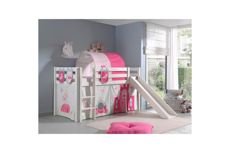 Keskikorkea sänky verholla Pino Prinsessa Valkoinen, Valkoinen, Liukumäellä, Prinsessa, 3 - Valkoinen, Valkoinen, Liukumäellä, Prinsessa, 3 - Huonekalut - Sänky - Kerrossängyt