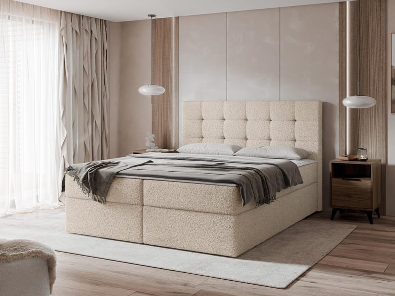 Kleiv jenkkisänky säilytystilalla 160x200 cm - beige - Huonekalut - Sänky - Yhden hengen sängyt