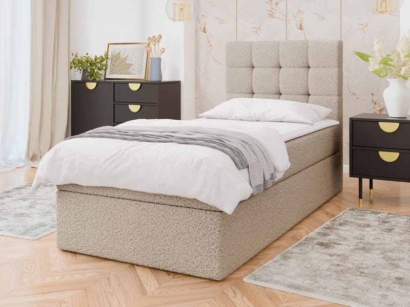 Kleiv jenkkisänky säilytystilalla 90x200 cm - beige - Huonekalut - Sänky - Yhden hengen sängyt