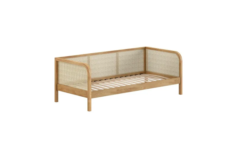 Koj katoksellinen sänky 90x200 cm puuta rottinkisivuilla, Luonnonbeige