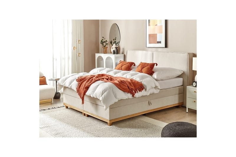 Kontinentalsäng Beliani Dynasty Beige-Ljust Trä, 160x200 cm Beige 180x200 - Huonekalut - Sänky - Jenkkisängyt