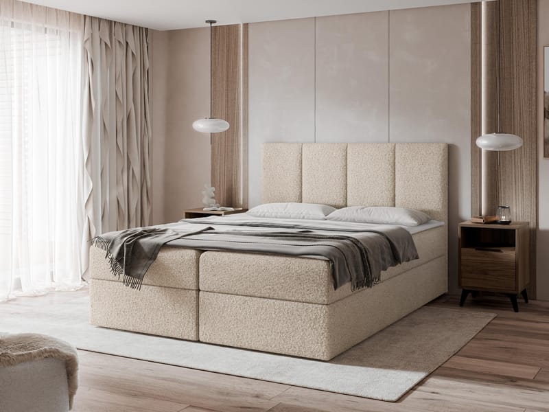 Laggano-sänkypaketti, jenkkisänky 140x200 cm - vaalea beige - Huonekalut - Sänky - Sängyt säilytystilalla