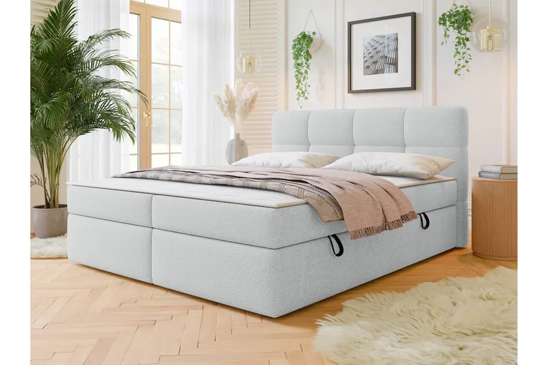 Leckersbo Sänkypaketti Kontinentalsänky 160x200 cm - Vaaleanharmaa - Huonekalut - Sänky - Sängyt säilytystilalla