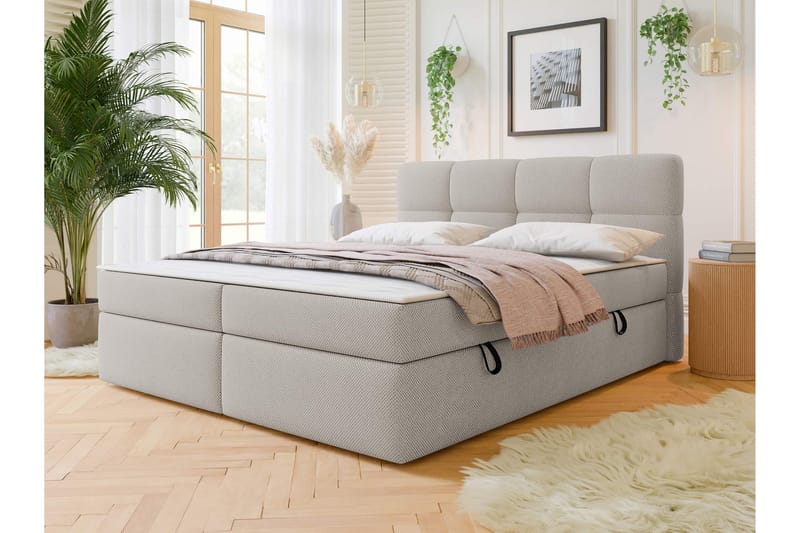Leckersbo Täydellinen Sänkypaketti Kontinenttisänky säilytystilalla 140x200 cm - Beige - Huonekalut - Sänky - Jenkkisängyt