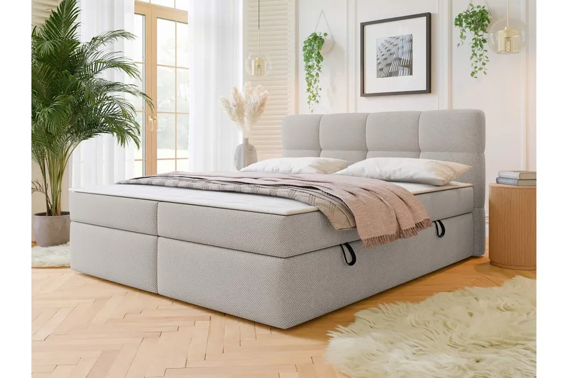 Leckersbo Täydellinen Sänkypaketti Kontinenttisänky säilytystilalla 180x200 cm - Beige - Huonekalut - Sänky - Sängyt säilytystilalla