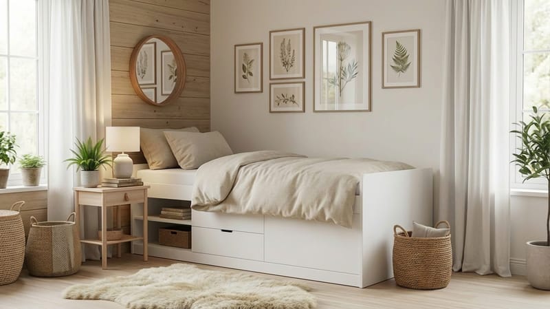 Lundvik Sängram 90x200 cm med förvaring Basic Home Yes - Valkoinen - Huonekalut - Sänky - Sänkykehikot & sängynrungot