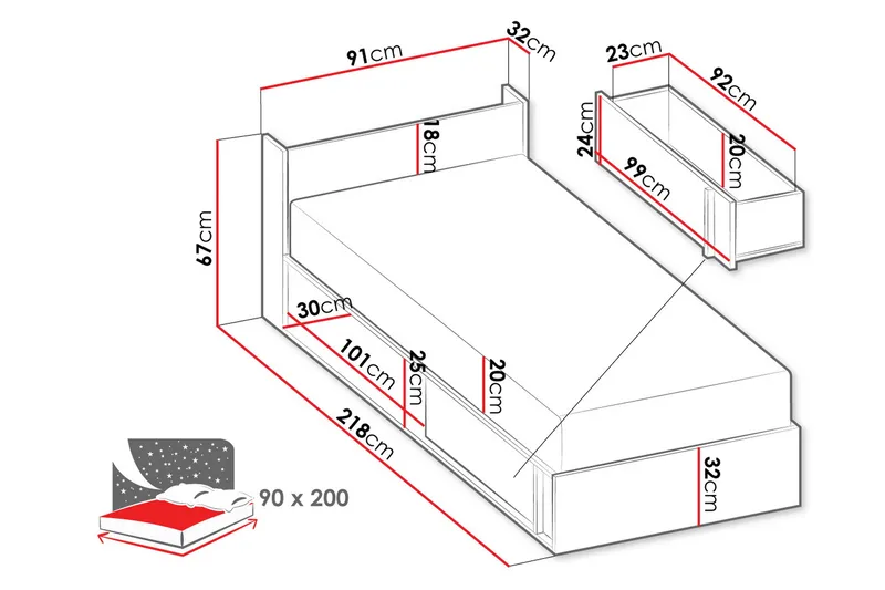 Metropolitan Sängyn Runko 90x200 cm - Ruskea/Valkoinen/Vaaleanharmaa/Musta - Huonekalut - Sänky - Sänkykehikot & sängynrungot