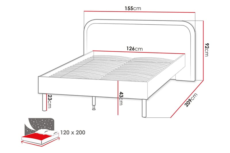 Monfort Sängyn Runko 120x200 cm - Huonekalut - Sänky - Sänkykehikot & sängynrungot
