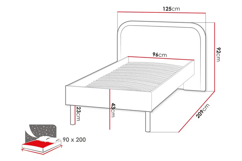Monfort Sängyn Runko 90x200 cm - Beige/Vaaleanpunainen - Huonekalut - Sänky - Sänkykehikot & sängynrungot