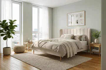 Nattljus-sängynrunko 160x200 cm kaarevalla sängynpäädyllä - Beige - Huonekalut - Sänky - Sänkykehikot & sängynrungot