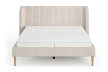 Nattljus-sängynrunko 160x200 cm tammi, HVILA pocket-jousitpatja ja petauspatja lateksia, pestävä päällinen - Beige - Huonekalut - Sänky - Sänkykehikot & sängynrungot