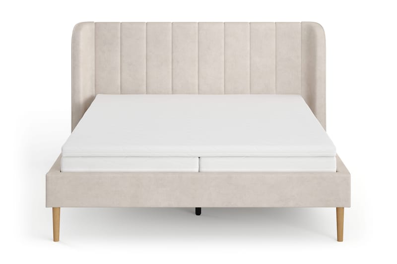 Nattljus-sängynrunko 160x200 cm tammi, HVILA pocket-jousitpatja ja petauspatja lateksia, pestävä päällinen - Beige - Huonekalut - Sänky - Sänkykehikot & sängynrungot