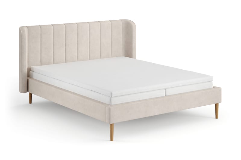 Nattljus-sängynrunko 160x200 cm tammi, HVILA pocket-jousitpatja ja petauspatja lateksia, pestävä päällinen, Beige