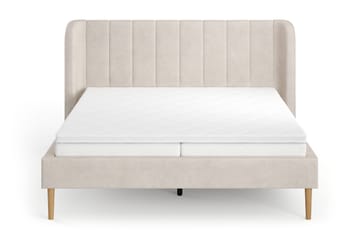 Nattljus-sängynrunko 160x200 cm tammi, HVILA pocket-jousitpatja ja käännettävä petauspatja (kesä- ja talvipuoli), pestävä päällinen - Beige - Huonekalut - Sänky - Sänkykehikot & sängynrungot