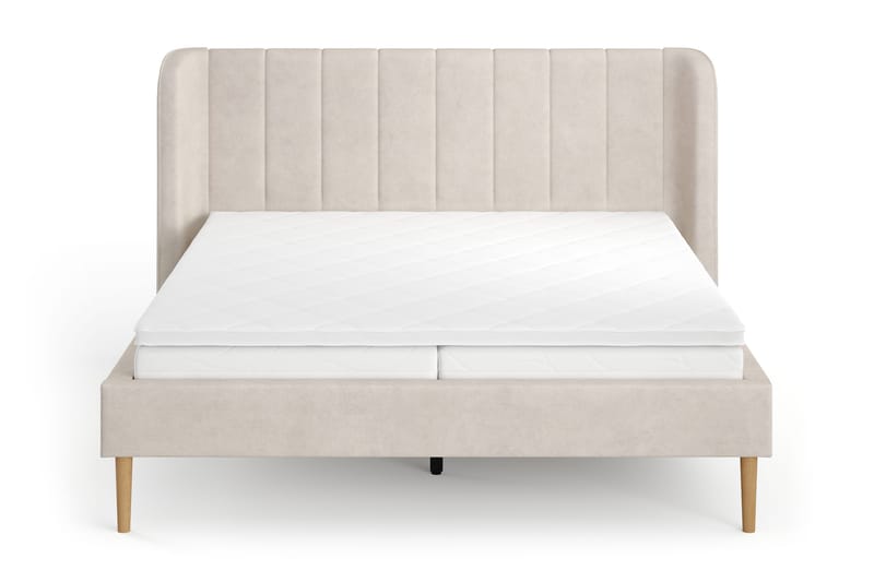 Nattljus-sängynrunko 160x200 cm tammi, HVILA pocket-jousitpatja ja käännettävä petauspatja (kesä- ja talvipuoli), pestävä päällinen - Beige - Huonekalut - Sänky - Sänkykehikot & sängynrungot